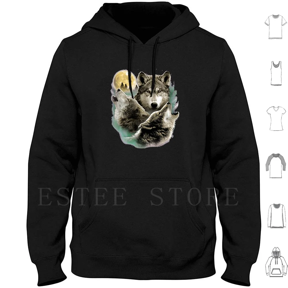 

Three Wolves Howling In Moonlight Hoodie Long Sleeve Wolf Wolves Howling Moon Moonlight Nature Wild Night Wildlife