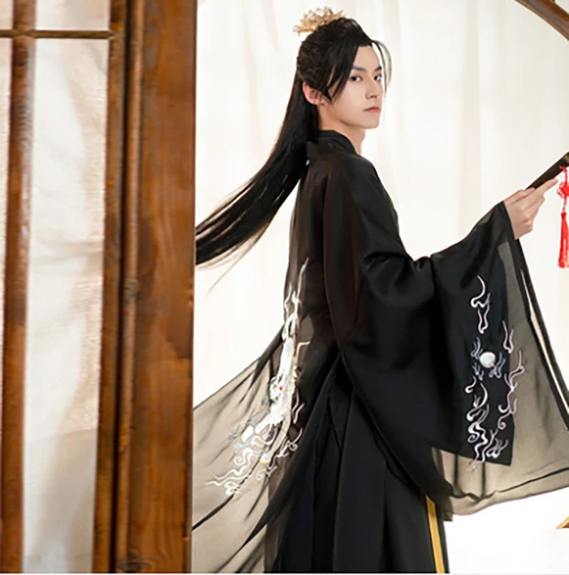 Большие размеры 3XL Hanfu мужские старинные китайские черные жаккековые наборы