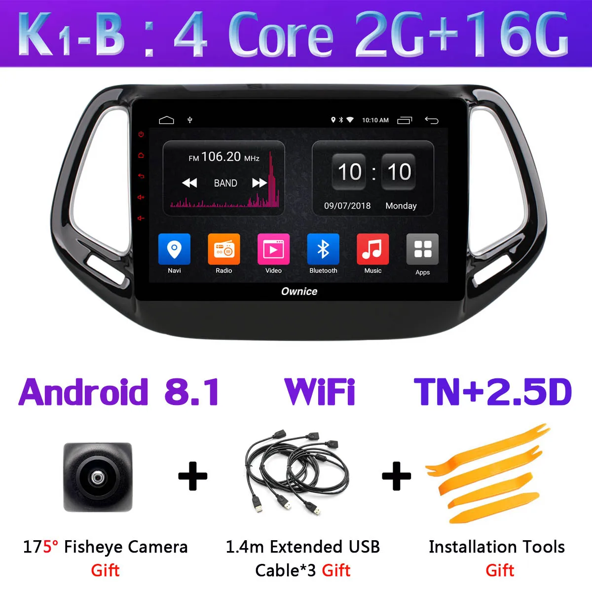 K1-B 360 ° панорамный 4G+ 64G Android 9,0 автомобильный мультимедийный плеер для Jeep Compass автомобильный радиоприемник с навигацией GPS CarPlay SPDIF - Цвет: K1-B