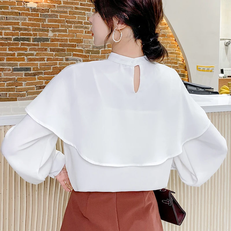 

shintimes Vintage Plus Size Blouse Women 2020 Autumn Ruffles Patchwork Long Sleeve Pullover Woman Tops Blouse Clothes Haut Femme
