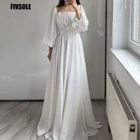fivsole soft chiffon simple long a line wedding dress square neck puff long sleeves sweep train marriage bridal gown dresses