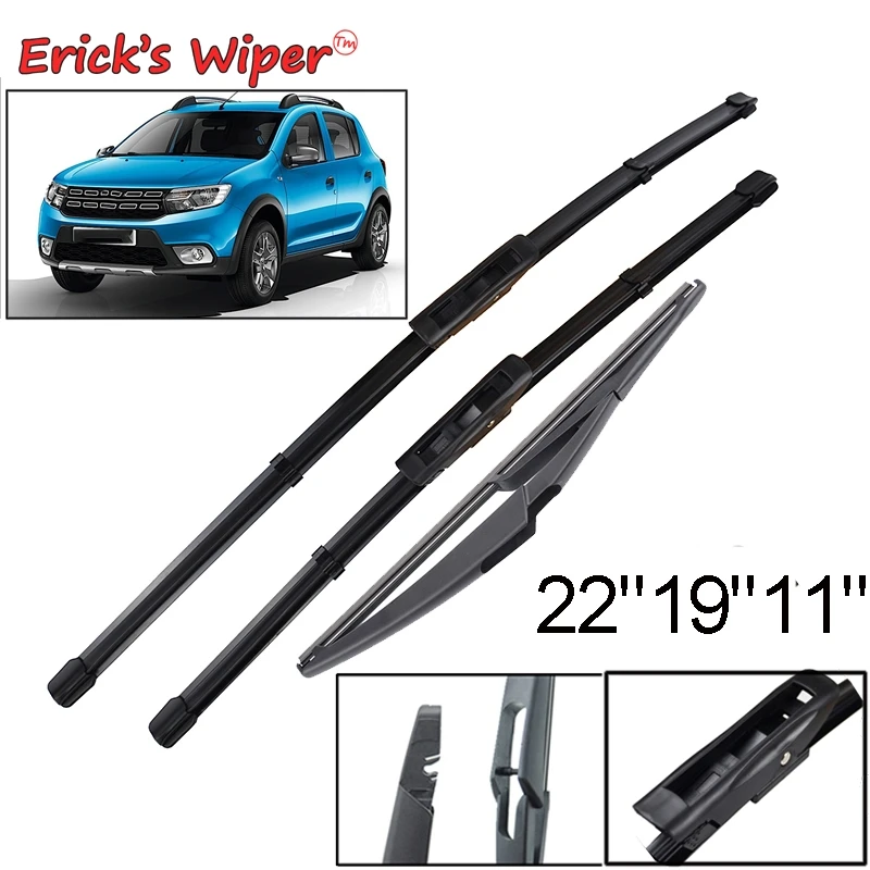 Erick's Wiper Front & Rear Wiper Blades Set For Dacia Renault Sandero 2015 - 2019 Windshield Windscreen Window 22"+19"+11"