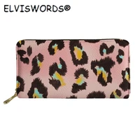 elviswords leopard print women long wallets purse female pu leather wallets ladies clutch money bag carteira feminina mujer