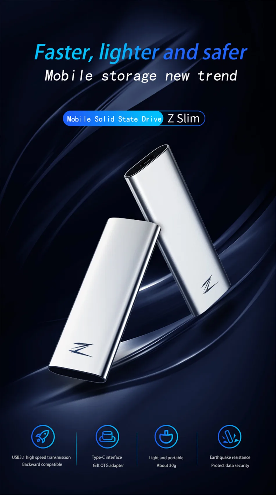 Netac Портативный SSD USB 3,1 Тип C 128 ГБ 256 512 1 ТБ 2 ТБ внешний твердотельный накопитель Z тонкий 1 ТБ 2 ТБ алюминиевый сплав SSD жесткий диск