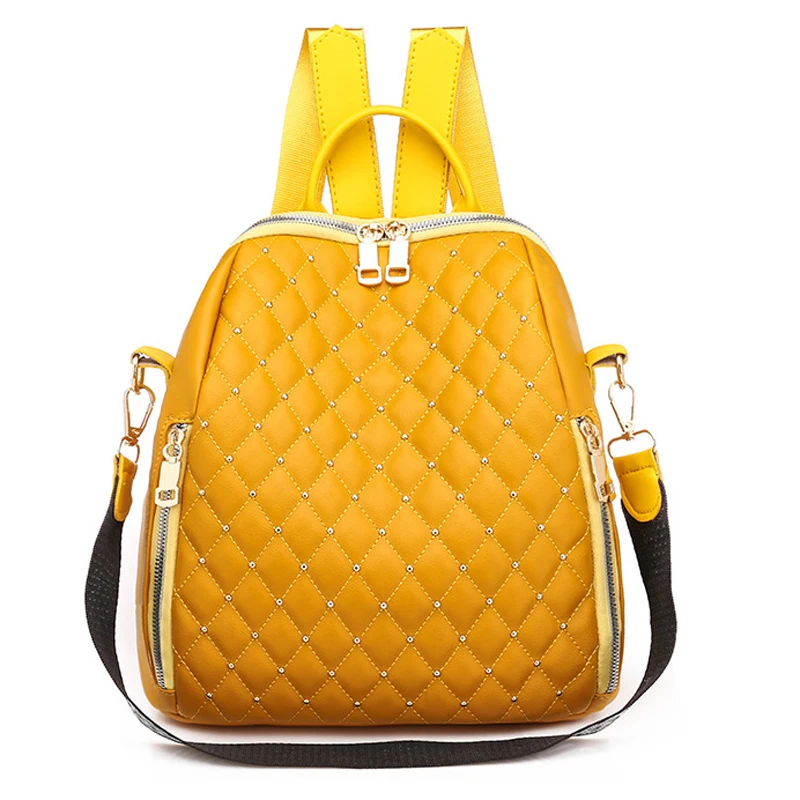 

Rhombic Rivet Backpack Woman 2020 Autumn and Winter Korean Backpack Leather Female Casual Large Capacity Student Girl School Bag