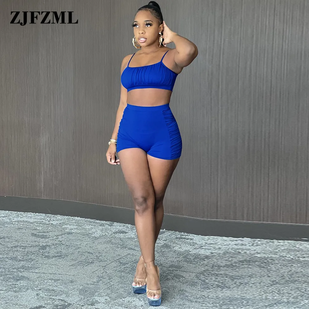 

Комплект женский из 2 предметов, пикантный укороченный топ на бретелях-спагетти с рюшами и открытой спиной, короткая облегающая одежда с зав...