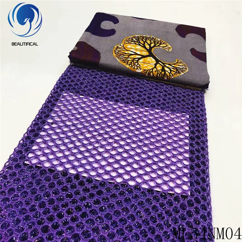 ML54NM0434 LIULANZHI Африканский настоящий воск 3 ярдов Анкара+ Вышивка Кружева Французский 2,5 ярдов Новое поступление ML8WN02 - Цвет: ML54NM0434
