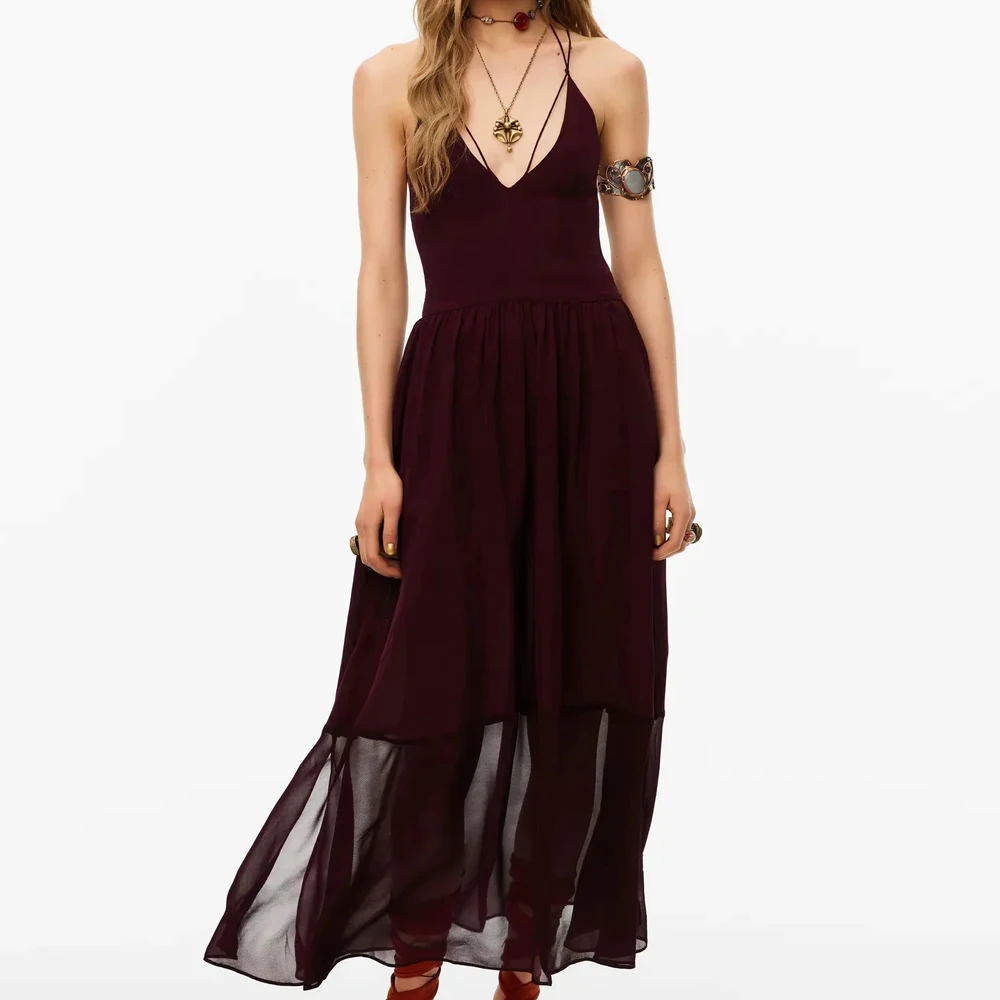 

2021 Summer Party Tie-string Dresses Middle length sexy v neck Strap lacing Vestidos Women sleeveless Midi sexy backless Dress