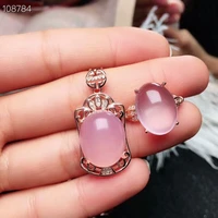 meibapj natural high quality pink rose quartz fine jewelry set 925 pure silver necklace and ring suit for women