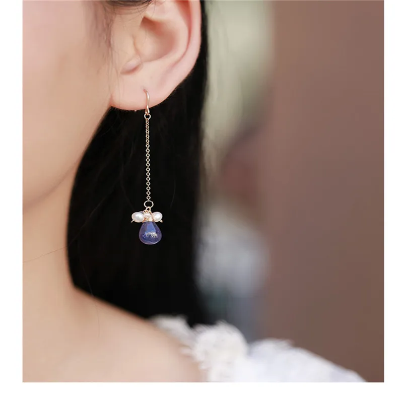 DMBS072 Plain face tanzanite earrings female yellow 14K gold Injection opal pearl for girlfriend gifts | Украшения и аксессуары