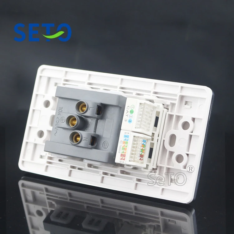 SeTo 120 тип RJ45 Cat5e Lan + RJ11 Cat3 телефон пять отверстий питания розетка 10A 250V настенная