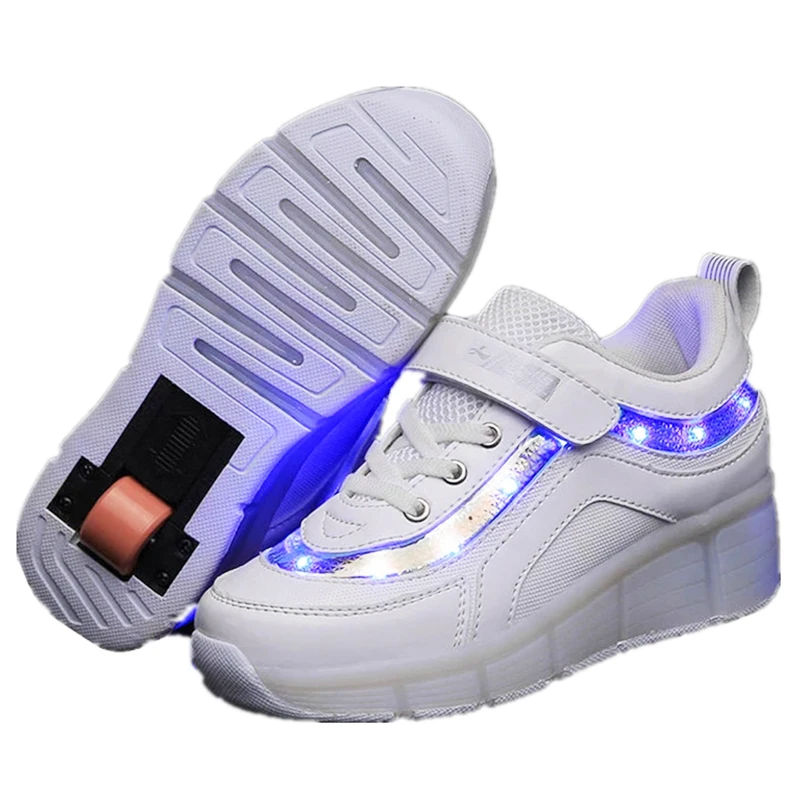 

Children Two Wheels Luminous Glowing Sneakers Black Pink Led Light Roller Skate Shoes Kids Led Shoes Boys Girls USB Charging