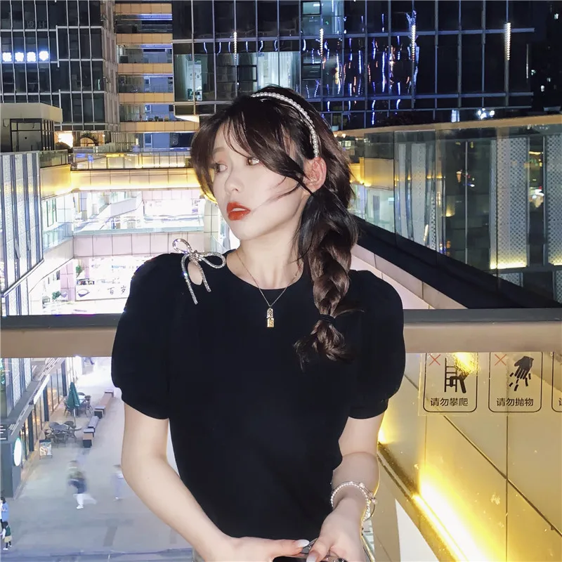 

YTX493 Summer 2021 new design bow strapless top short sleeve T-shirt