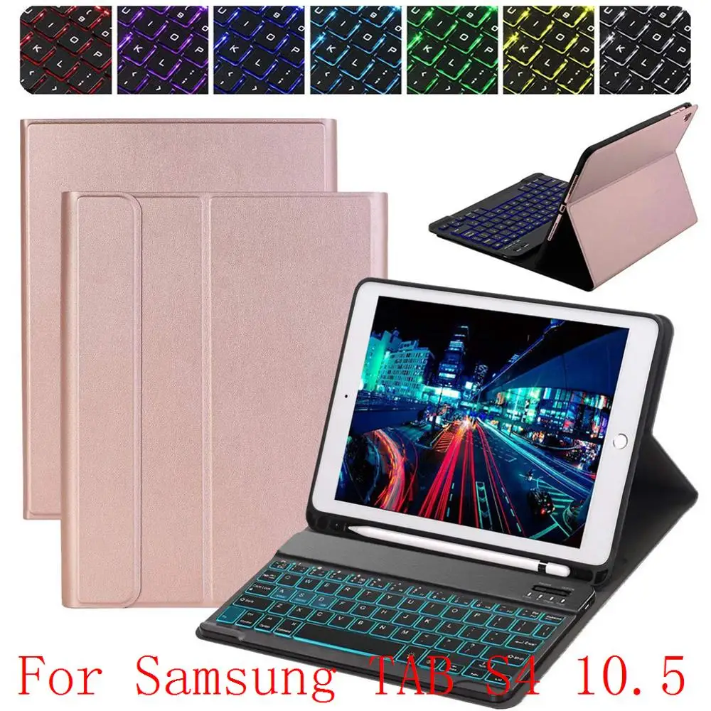 Backlight Rose Gold Беспроводной клавиатура чехол для samsung Galaxy TAB S5E Bluetooth чехол с откидной магнитной крышкой клавиатура чехол для планшета для samsung TAB S5E S4 s5 e 10,5 - Цвет: Backlight Rose Gold