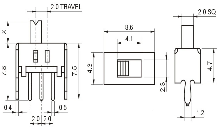 20 шт. SS12D07 1P2T DIP 5PIN SPDT тумблер длина ручки 4 мм Скользящие переключатели SS 12D07