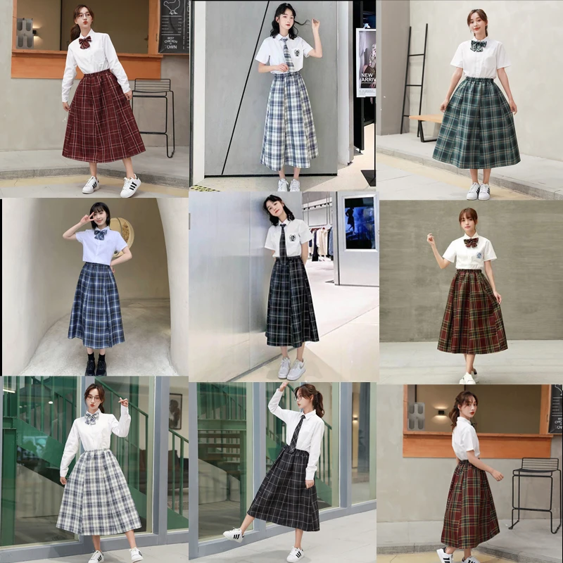 Студенческая школьная форма плиссированная юбка с высокой талией длинная