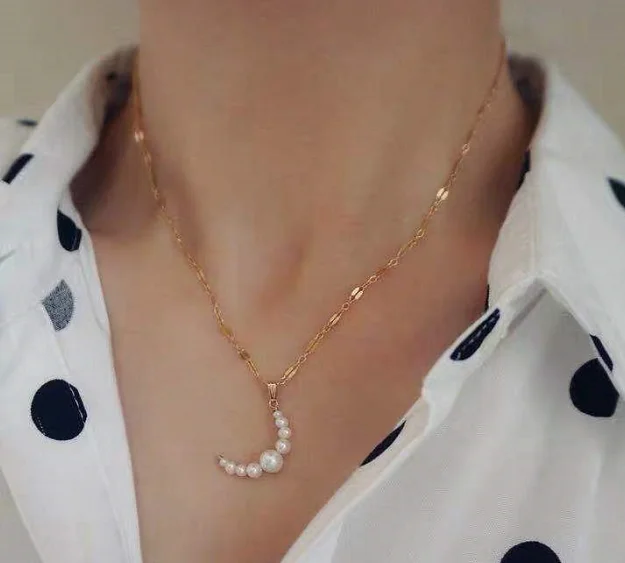 Женское ожерелье с подвеской в виде Луны и жемчуга|Ожерелья подвеской| |