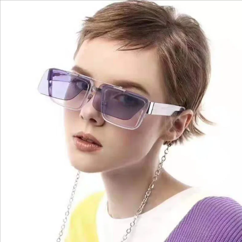 Женские квадратные солнцезащитные очки большие прозрачные с откидной крышкой