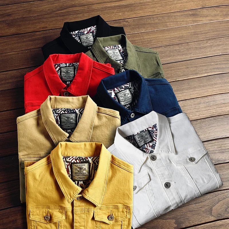 

Men's new multi-color stretch Cotton denim Skinny Jacket Slim Regular Denim Jacket Classic Retro Lapel Casual jeans Jacket