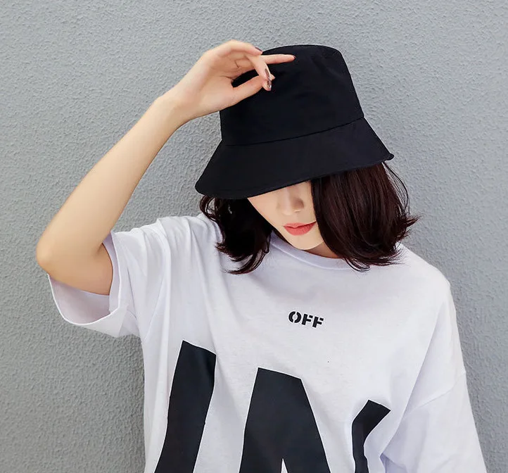 

Black White Solid Bucket Hat Unisex Bob Caps Hip Hop Gorros Men women Summer Panama Cap Beach Sun Fishing boonie Hat