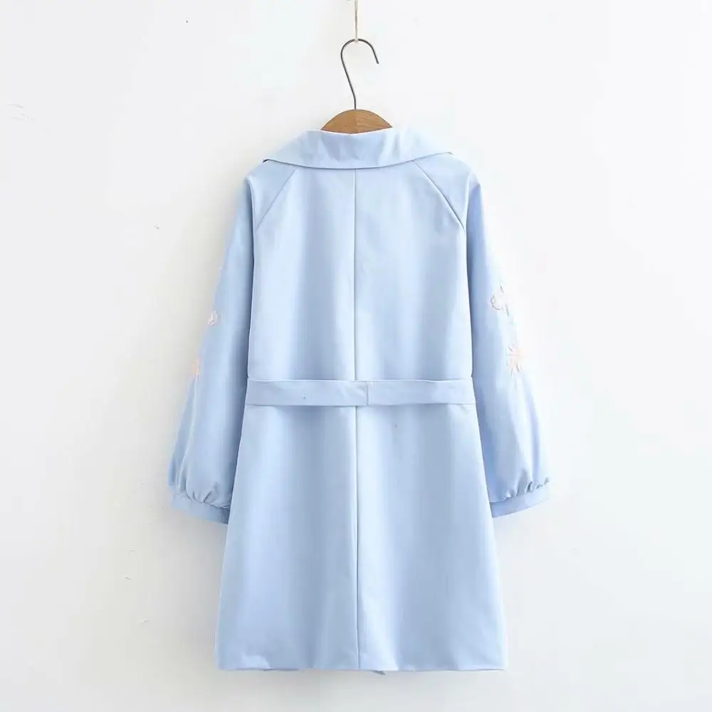 Plus size Embroidery Adjustable waist bow women loose long Trench coats NEW spring autumn office ladies slim coats female