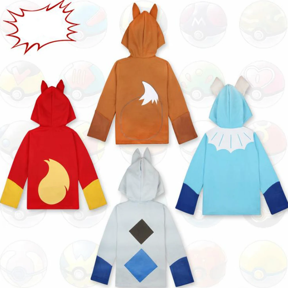 Детский свитер на молнии с изображением героев аниме толстовки капюшоном Pokemon Go