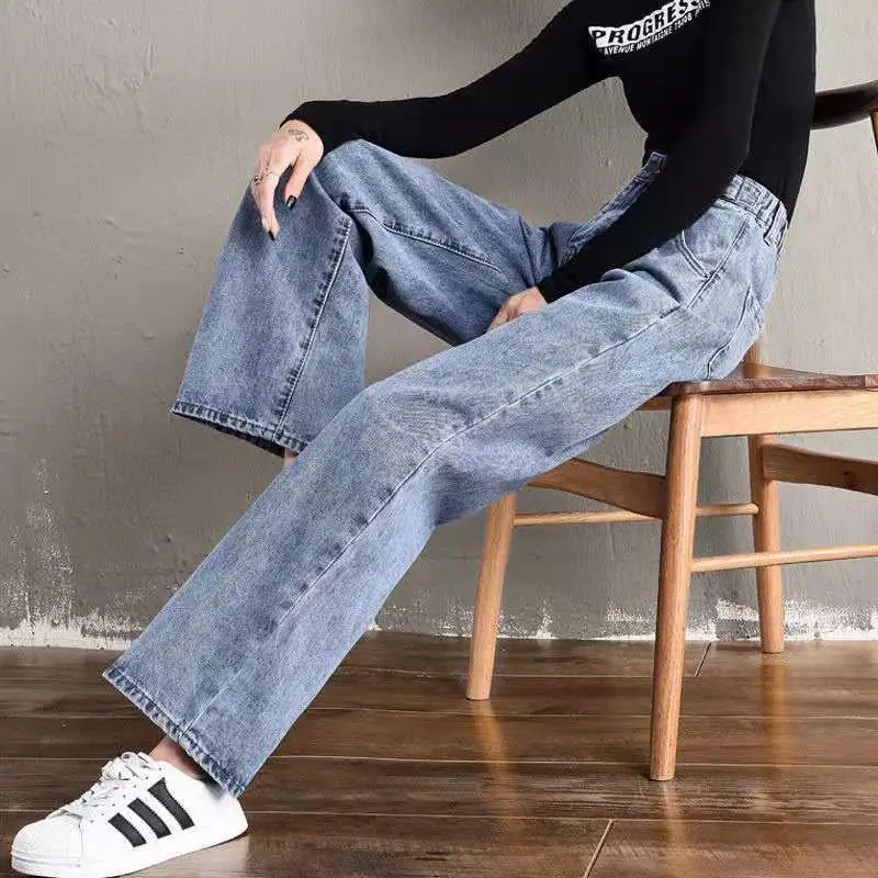 

Women Summer Denim Solid High Waist Loose Casual Straight Korean Streetwear Lady Trouser Vintage Harem Long Pant