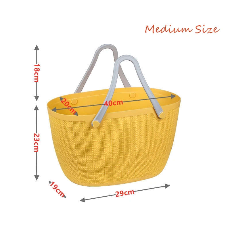 

Large Capacity Storage Bag Plastic Portable Shopping Basket Solid Color Multifunctional Laundry Storage Basket