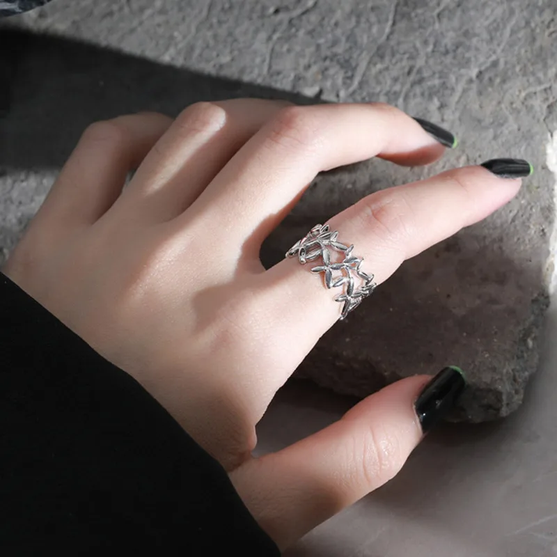 

925 Sterling Silver Geometric Leaf Weaving Rings Gift For Women Minimalist Designer Open Womans Accessories Shape Ring Jewellery