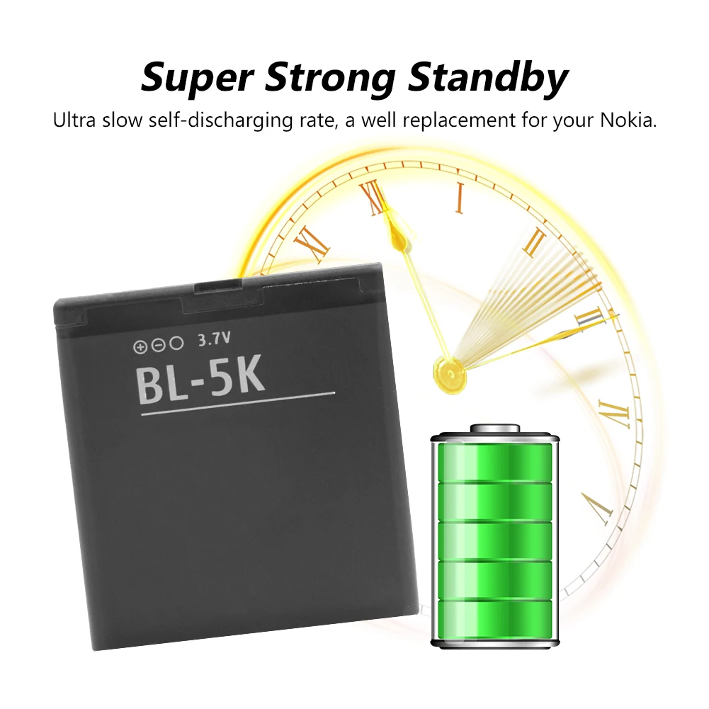 3 7 V 1200MAh перезаряжаемая литиевая флейта 5K BL5K батарея для Nokia N85 N86 8MP N87 2610S 701 Oro X7