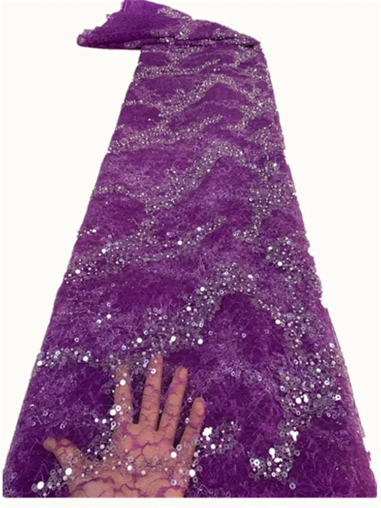 

Purple Nigerian Lace Fabrics 2021 High Quality Sequins Lace African Lace Fabric For Wedding Sewing French Tulle Lace Material