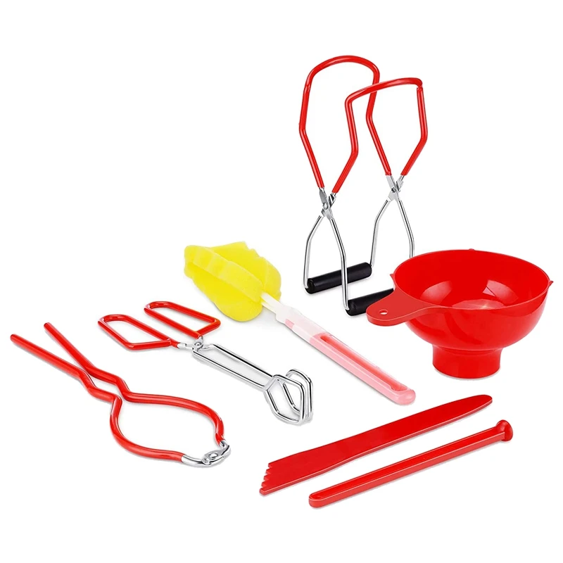 

Canning Supplies Set Of7,Canning Jar Lifter Tongs Canning Funnel,Jar Wrench,Lid Lifter,Canning Tongs,Cleaning Tools