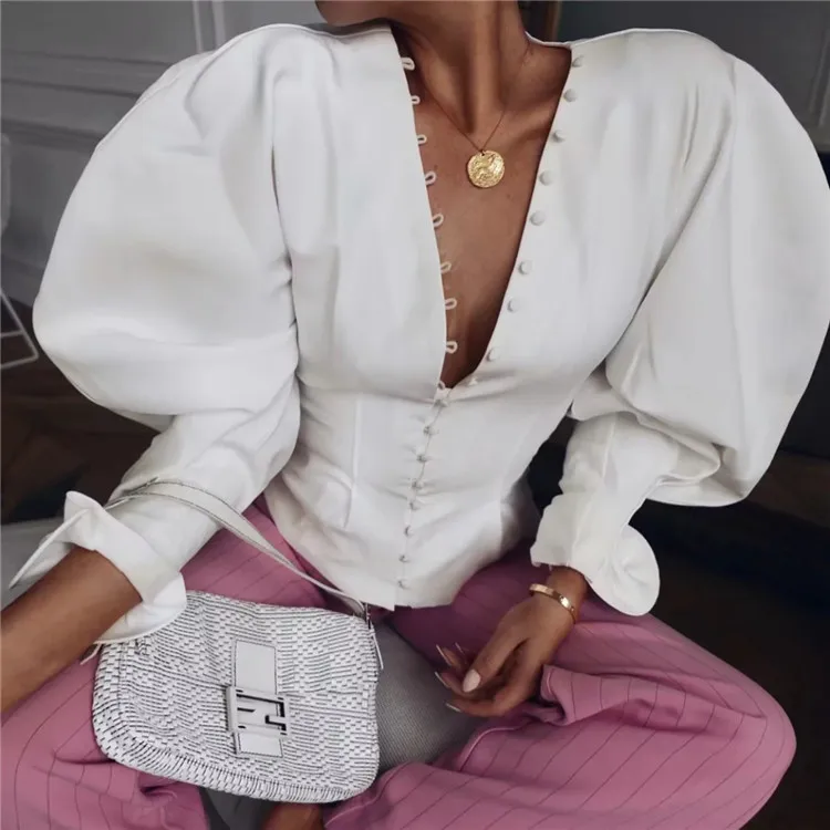 Yesexy 2019 осенне-зимние однотонные женские блузы с длинными рукавами и пышными