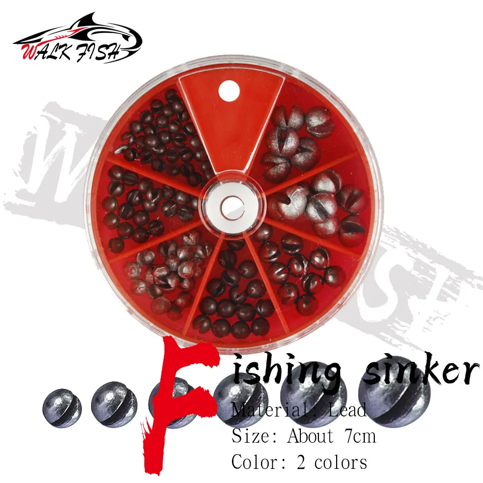 Набор грузилок для рыбалки WALK FISH 205/106 шт. с открытым крючком и погружающимися свинцовыми шарами, круглые пломбы-подсобки.