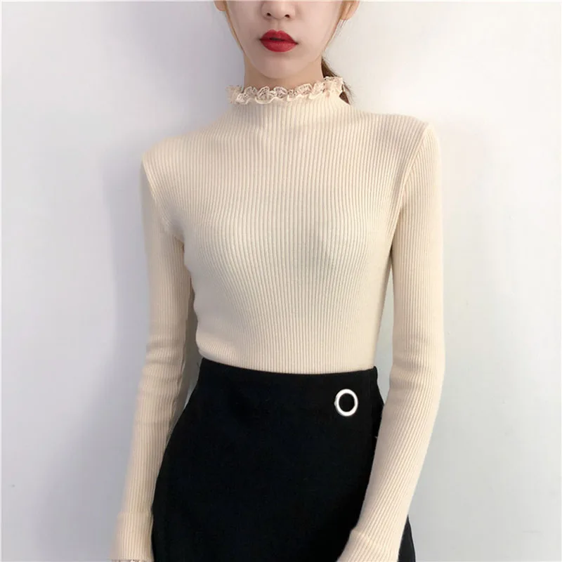 Женский свитер с длинным рукавом WWENN однотонный облегающий эластичный высоким