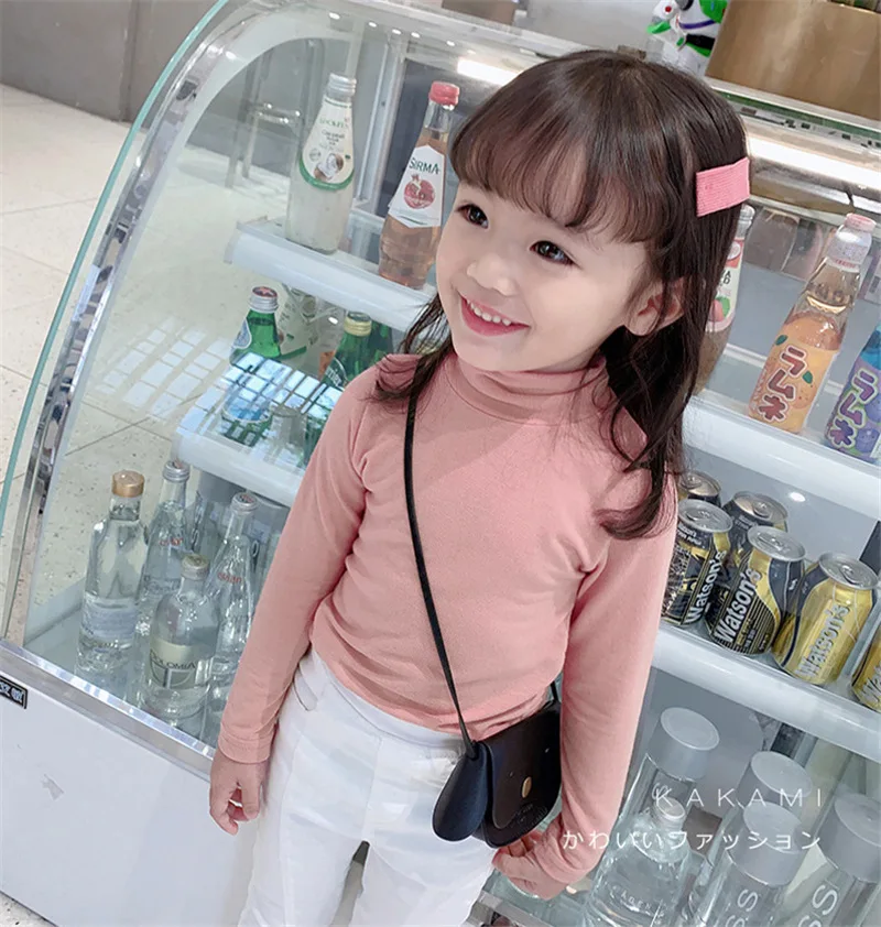 Baby Girl Long Sleeve Tops 100% Cotton  Solid T-Shirt  Turtleneck Bottoming Shirt For Kid  Clothes Children Wearing