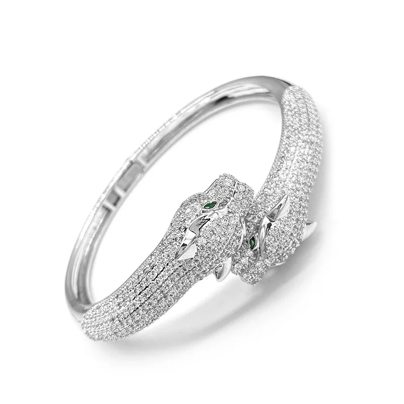 

Light luxury leopard head Bangle female full diamond cold wind zircon double leopard head bracelet luxury atmosphere classic