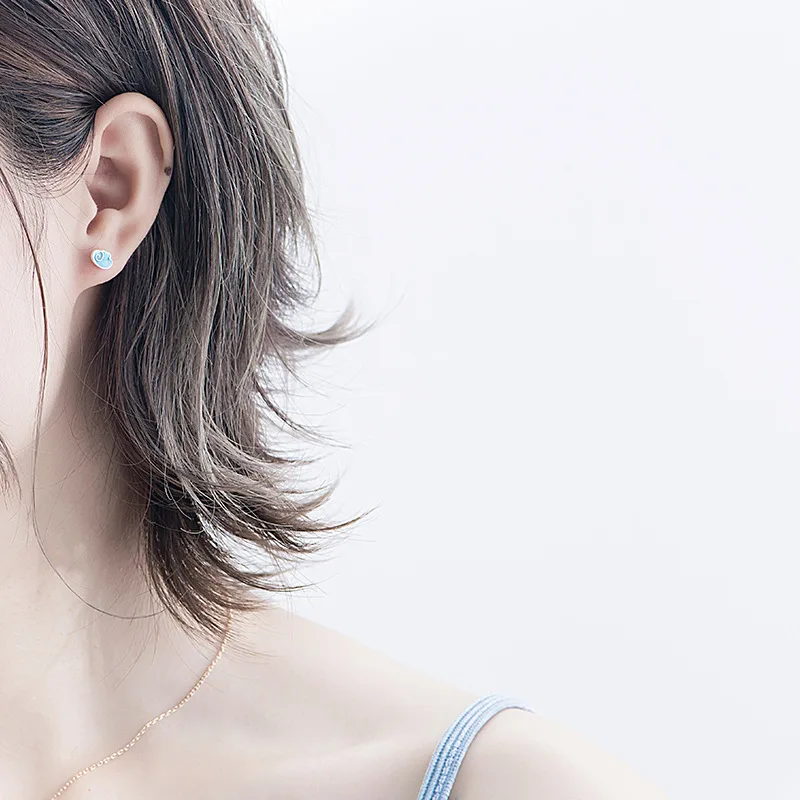 

925 Sterling Silver Blue Enamel Stud Earrings For Women Wedding Gift Female pendientes mujer moda