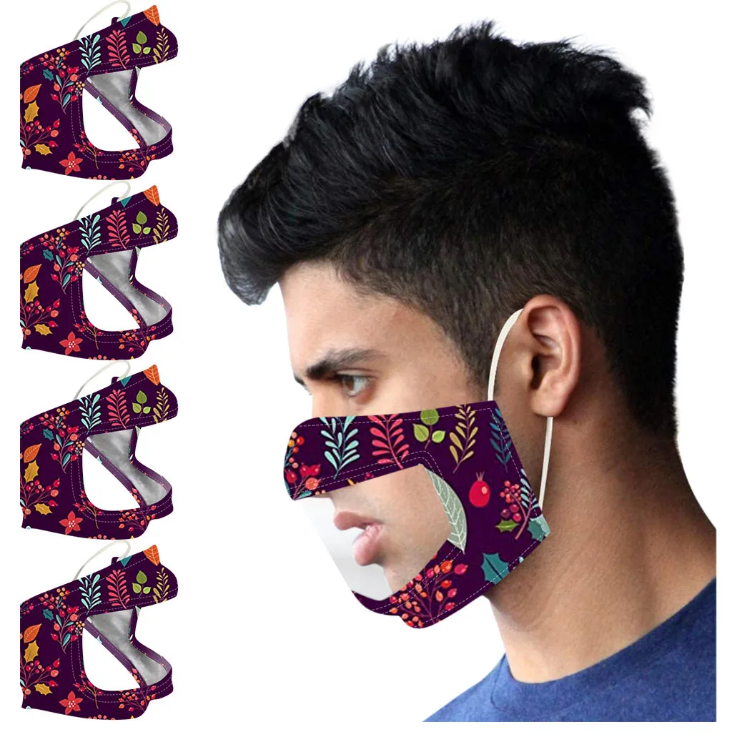 

4pc Men Washable Face-masks Smile Communicator Mascherine Colorful Print Mascarilla Reutilizable Halloween Cosplay Masker