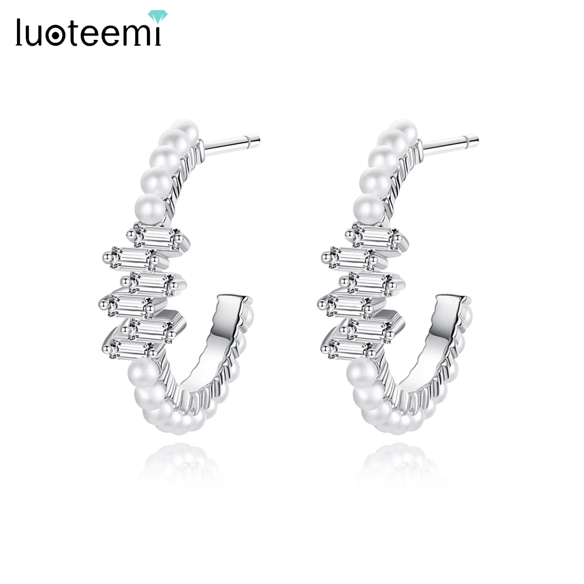 

LUOTEEMI Small Multiple Imitation Pearls Semi-annular Hoop Earring for Women Korea Fashion Girl Dating Party Christmas Gifts