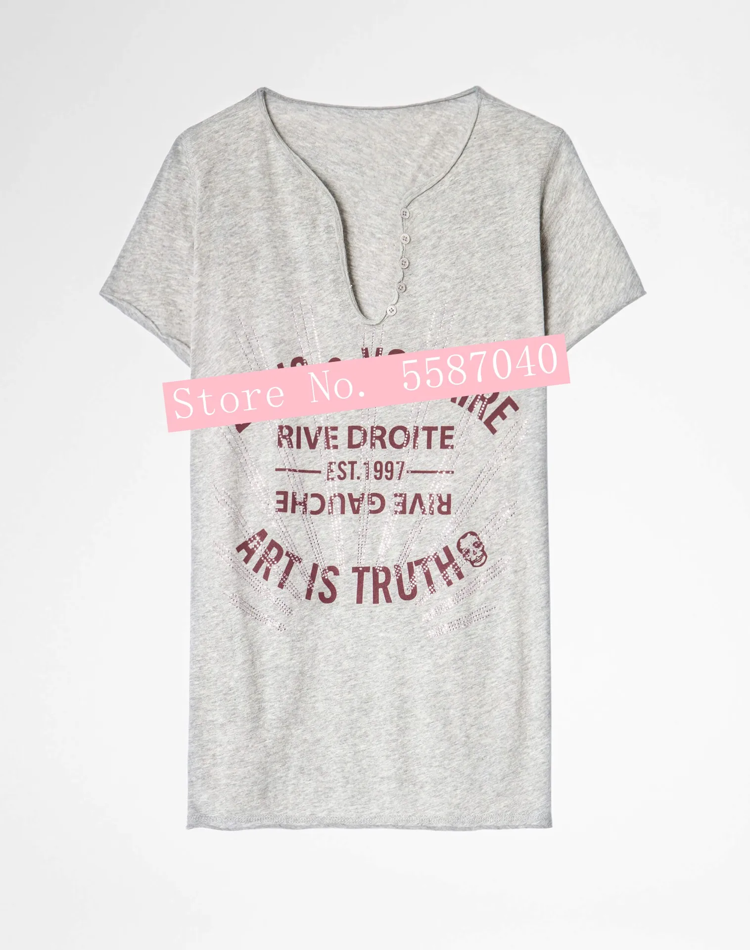 

2021 Summer New Classic Letter Printing Hot Rhinestone U-neck Loose All-match Casual Short Sleeve T-shirt