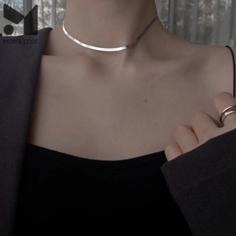 

MC 925 Sterling Silver Custom Silver Snake Bone Chain Necklace Women Temperament Clavicle Chain Simple Choker Trendy Accessories