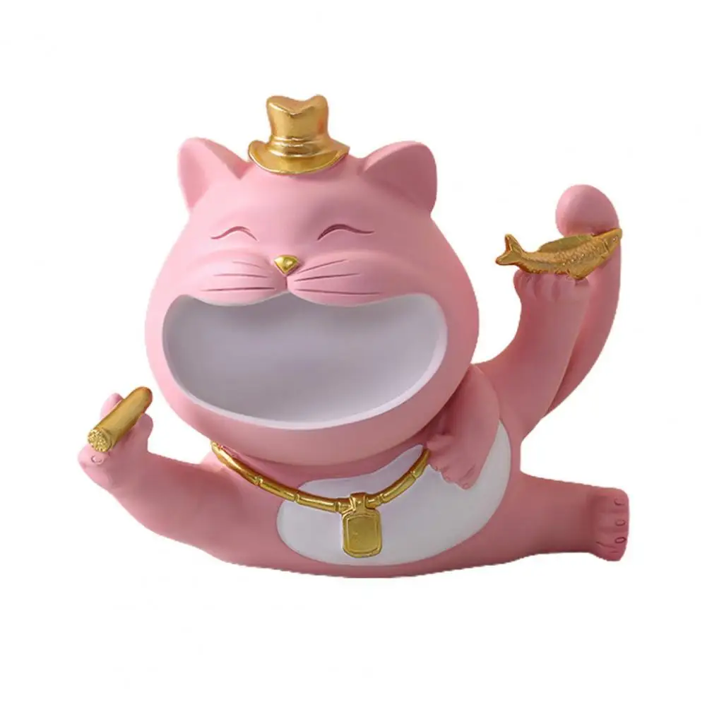 

80% Hot Sale Creative Craft Resin Lucky Big Mouth Cat Ornament Nordic Candys Storage Box Figurine For Desktop Modern Art Decor