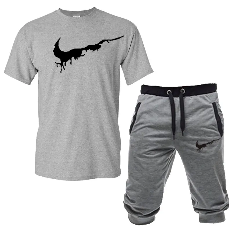 Мужской Хлопковый спортивный костюм свободная футболка с круглым вырезом и