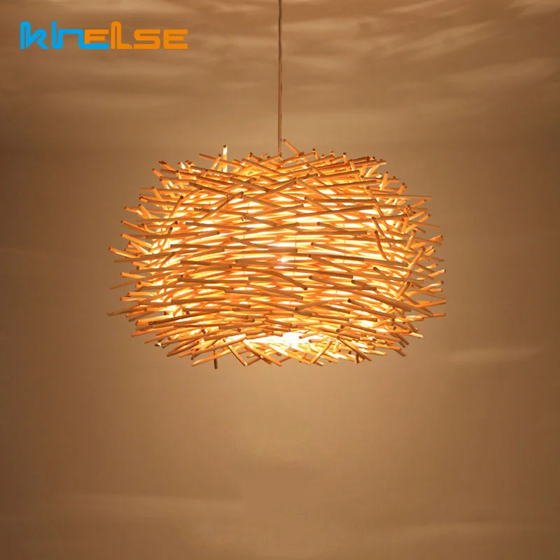 Подвесной светильник в стиле ретро с птичьим гнездом из ротанга и плетеного