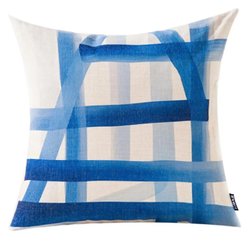 Домашний Декоративный простой чехол для подушки Синий с геометрическим рисунком