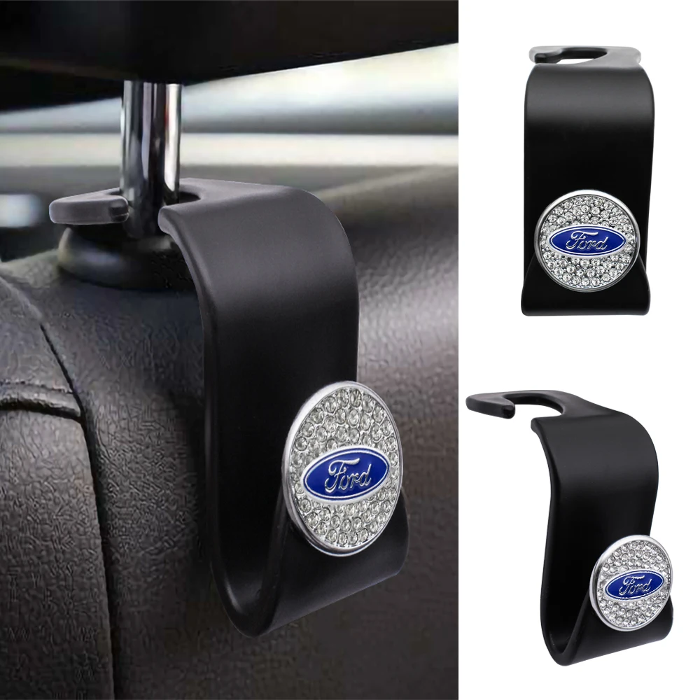 

Auto Logo Portable Seat Back Hook Car Shiny Hanger Holder For Ford Fiesta EcoSport ESCORT Ranger Mondeo Mustang FOCUS 2 3 4 5