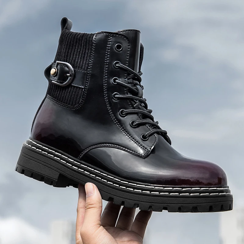 

Popular Men Martin Boots Fashion Vintage Shoes For Mens Hidden Heel Man Cowboy Boots Brand Designer Motorcycle Boots Men