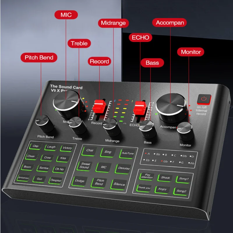Звуковая карта V9xpro может быть подключена к компьютерной гарнитуре с микрофоном