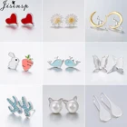Модные элегантные серебряные серьги Jisensp с двойной бабочкой, круглые жемчужные серьги-гвоздики для женщин, рождественские украшения, подарки в стиле панк